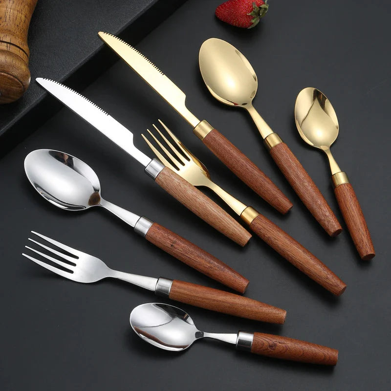 Classic Wooden Handle Cutlery Set