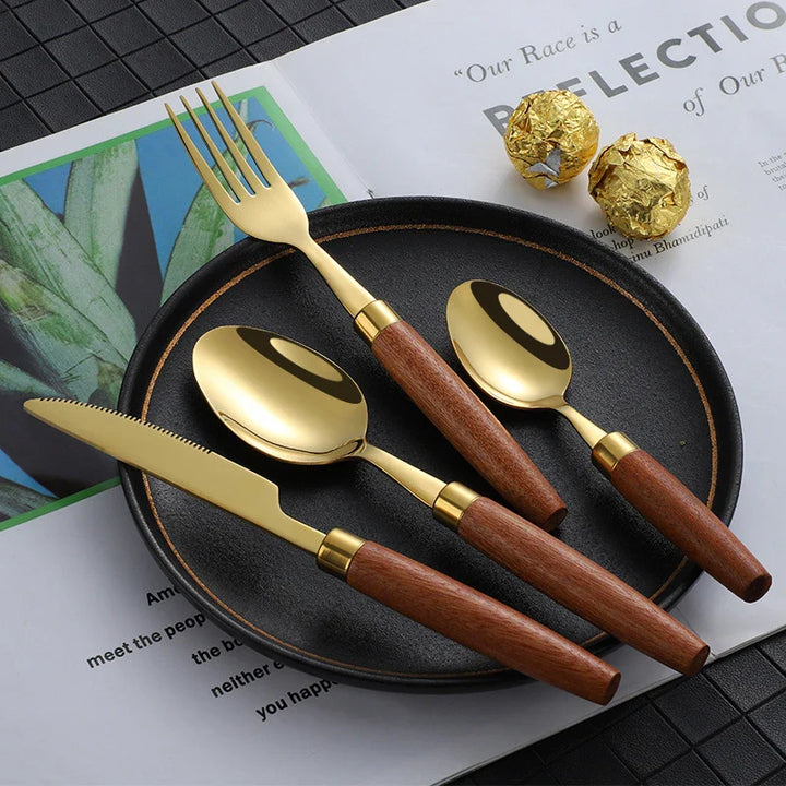 Classic Wooden Handle Cutlery Set
